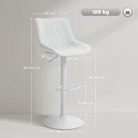 HOMCOM Juego de 2 Taburetes de Bar con Altura Ajustable Respaldo Asiento de Piel Sintética Marco de Acero y Reposapiés Blanco(m-3)