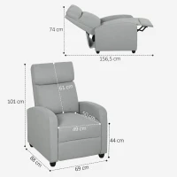 HOMCOM Fauteuil relaxant, réglable à 135°, repose-pieds extensible, accoudoirs rembourrés, lin-polyester, Gris clair(m-3)
