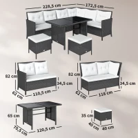 Outsunny Salon de jardin 8 pers. grand confort canapé d'angle + 2 poufs + table à manger 12 coussins assise & dossier fournis polyester écru résine tressée noire(m-3)