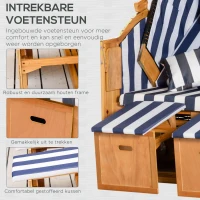 Outsunny strandstoel met dak rotan look klaptafel blauw 118 x 79 x 150 cm(m-5)