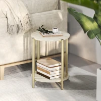 HOMCOM Tavolino Rotondo a 2 Piani con Ripiano di Stoccaggio e Struttura in Acciaio per Soggiorno Camera da Letto Ø41x49 cm Legno Naturale(m-4)