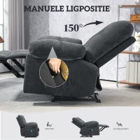 HOMCOM Relaxstoel met Massage, 8 Vibratiepunten, Verstelbare Voetsteun, Zijvak, Ligstoel, Grijs(m-7)