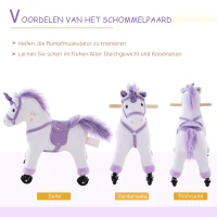 HOMCOM Rijpaard op wielen voortbeweging speelpaard rijdier hinniken pluche paars(m-5)