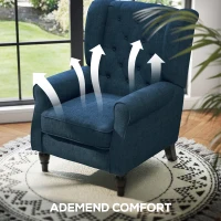 HOMCOM Elegante Oorfauteuil, Dik Gepolsterd, Afneembare Hoes, 74 x 86 x 102 cm, Blauw(m-5)