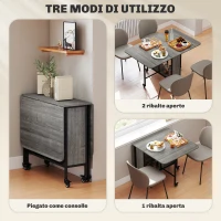 HOMCOM Tavolo da Pranzo Pieghevole per 6 Persone max con Ripiano, in Legno e Metallo, 130x80x74 cm, Grigio(m-4)