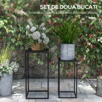 Outsunny Set de 2 Suporturi din Metal pentru Plante Raft de Expunere a Florilor Stivuibil pentru Utilizare in Interior sau in Aer Liber(m-4)