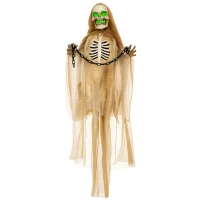 HOMCOM Halloweendekoration, Hängendes Skelett, leuchtender Kopf, unheimliches Heulen, biegsame Arme, Khaki(m-10)