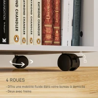 HOMCOM Support d'imprimante à 3 tiroirs verrouillables, meuble de rangement sur roulettes, étagères ouvertes, 60x40x56cm, blanc(m-6)