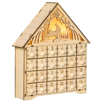 HOMCOM Calendario de Adviento de Madera con Luces Calendario de Navidad con 24 Cajas de Cuenta Regresiva 26,6x6x30 cm Natural