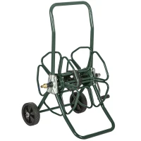 Outsunny Dévidoir de tuyau d'arrosage sur roues 30 m de tuyau de Ø 16mm dévidoir chariot enrouleur métal vert(m-11)