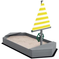 Outsunny Caixa de Areia para Crianças de Madeira com Bandeira e Leme em Forma de Veleiro para Pátio Jardim 190x90x138 cm Cinza Escuro(m-10)