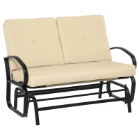 Outsunny Banc à Bascule de Jardin 2 Places Style Colonial Acier époxy Noir Coussins Beige(m-1)