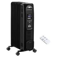 HOMCOM 1500W Digital Oil Filled Radiator, 7 Fin, Portable Electric Heater with LED Display, 24-Hour Timer, 3 Heat Settings, Safety Cut-Off and Remote Control, Black