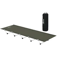 Outsunny Lightweight Camping Bed, Aluminium Portable Camp Cot w/ Strong Support 150kg and Carry Bag for Camping, Dark Green(m-10)
