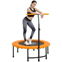 HOMCOM 40" Fitness Trampoline with Adjustable Handle, Rebounder Trampoline, Mini Jumper for Indoor Exercise Workout, Orange(m-10)