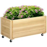 Outsunny Jardinière de jardin surélevée bac à fleurs roues trou de vidange en bois de sapin dim. 89L x 48l x 47H cm bois naturel(m-1)