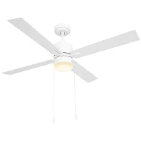 HOMCOM Ceiling Fan with LED Light, Flush Mount Ceiling Fan Lights with Reversible Blades, Pull-chain, White and Natural Tone(m-10)