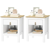 HOMCOM Set 2 Comodini con Cassetto e Ripiano Aperto in Legno, 45x40x55 cm, Bianco e Rovere(m-10)