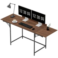 HOMCOM Bureau pliant table d'ordinateur 2 rabats pliables pour 2 écrans, pour chambre, petits espaces, 170 x 58 x 78 cm noyer(m-1)