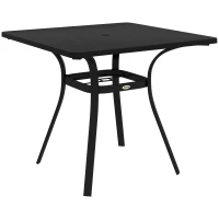 Outsunny Four-Seater Steel Garden Table, with Φ40mm Parasol Hole - Black(m-1)