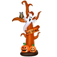 HOMCOM 2.7m Halloween Inflatable Dead Tree with Ghost, Pumpkin and Owl, Blow Up Decorations with Build-in LED Lights for Party Outdoor Garden Décor(m-1)