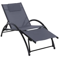 Outsunny Bain de Soleil transat Chaise Longue Fauteuil relax Jardin Design Contemporain inclinable Multi-Positions Repose-Pied réglable tétière icluse alu textilène Gris(m-11)