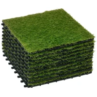 Outsunny Piastrelle da Giardino con Erba Sintetica 30x30cm 10 Pezzi, Prato Artificiale Densità 6500, Verde(m-1)