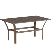 Outsunny Metal Garden Coffee Table, Rectangular Outdoor Side Table with Slatted Tabletop, Foot Pads for Outside, Garden, Balcony, Porch, 91.5 x 55 x 45cm, Brown(m-1)