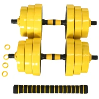 HOMCOM 25 kg Hantel & Langhantel,Einstellbare ergonomische 3-in-1 Hantelset,12 × Platten,2 × Kurze Stöcke,1 × Langer Stock,Gelb+Schwarz(m-14)