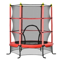 HOMCOM Trampolín para Niños +3 Años con Superficie de Salto Ø110 cm Red de Seguridad y Cubierta Protectora Ø163x163 cm Rojo(m-1)