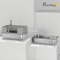 PawHut Litière pour Chats en Acier Inoxydable XL avec Rebord Haut Pelle Facile à Nettoyer Anti-Fuites 60x40x29,5 cm Gris(m-3)