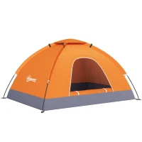Outsunny 2 Person Camping Tent, Dome Tent with Zipped Doors, Storage Pocket, Portable Handy Bag, Orange(m-1)