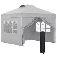 Outsunny Gazebo Pieghevole 3x3 m con Altezza Regolabile su 3 Livelli, Finestre e Borsa di Trasporto, Grigio Chiaro(m-1)