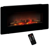 HOMCOM Electric Wall-Mounted Fireplace Heater with Adjustable Flame Effect, Remote Control, Timer, 1800/2000W, Black(m-1)