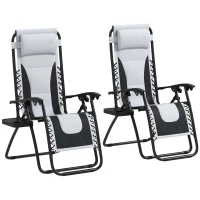 Outsunny Zero Gravity Lounger Chair Set of 2, Folding Reclining Patio Chair with Padded Seat, Cup Holder, Soft Cushion and Headrest for Poolside, Camping, Grey(m-1)