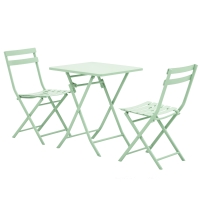 Outsunny Salon de jardin bistro pliable - table carrée dim. 60L x 60l x 71H cm avec 2 chaises - métal thermolaqué vert d'eau