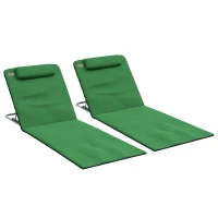 Outsunny Set of Two Metal Frame Beach Chairs, with Reclining Backs - Green(m-1)