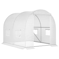 Outsunny Seră Tunel cu 4 Ferestre şi Usă Rulantă cu Fermoar, Seră pentru Plante din Oţel Zincat şi Polietilenă, 3x2x1.9 m, Alb(m-1)