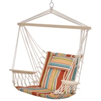 Outsunny Chaise suspendue hamac de voyage respirant portable 100 x 106 cm coton macramé polyester multicolore rayé(m-10)