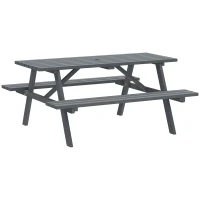Outsunny 6 Seater Wooden Picnic Table Bench for Outdoor Garden or Patio with Parasol Cutout 150 cm Grey(m-1)