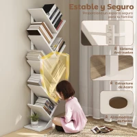 HOMCOM Estantería en Forma de Árbol con 9 Estantes y Sistema Antivuelco para Salón Dormitorio 50x24x136 cm Blanco(m-5)