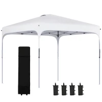 Outsunny Tenda Dobrável 2,5x2,5x2,68cm Tenda de Jardim com Proteção UV 50+ Altura Ajustável com 4 Bolsas de Areia e Bolsa de Transporte para Acampamento Festas Pátio Branco(m-10)