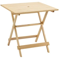 Outsunny Table à manger de jardin pliable table bistro carrée table patio terrasse avec trou pour parasol bois de peuplier dim. 70L x 70l x 70H cm naturel(m-11)