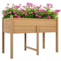 Outsunny Mesa de Cultivo de Madeira Horta Elevada 115x55x80 cm com Tecido não Tecido para Cultivo de Plantas Verduras Flores Madeira(m-10)