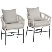 Outsunny Terrassenstuhl 2er-Set, Boho-Stil, bequeme Sitzschale, Sitzauflagen, waschbarer Bezug, Metallrahmen, Beige(m-10)