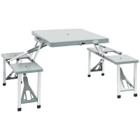 Outsunny Alu Campingtisch Picknick Bank Sitzgruppe Gartentisch mit 4 Sitzen klappbar Grau 135,5 x 84,5x 66 cm(m-1)