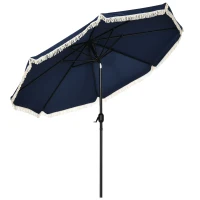 Outsunny Parasol inclinable rond Ø 268 cm avec franges polyester haute densité anti-UV mât démontable 8 baleines - bleu(m-11)