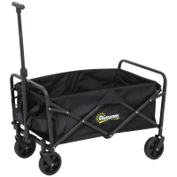 Outsunny Carro de Jardín Plegable con Ruedas Asa Telescópica Ajustable Carga 120 kg para Campaña Compra 64x42x27 cm Negro(m-10)