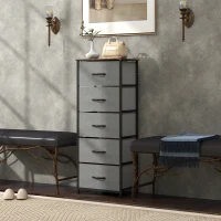 HOMCOM Fabric Chest of Drawers, Industrial Bedroom Dresser with 5 Fabric Drawers, Steel Frame and Wooden Top for Nursery, Living Room, Hallway, Rustic Brown and Grey(m-9)