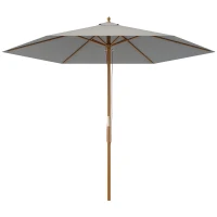 Outsunny 2.5m Wood Garden Parasol Sun Shade Patio Outdoor Wooden Umbrella Canopy, Table Market Umbrella with Vent, 38mm Pole, Rope Pulley Mechanism, Light Grey(m-10)